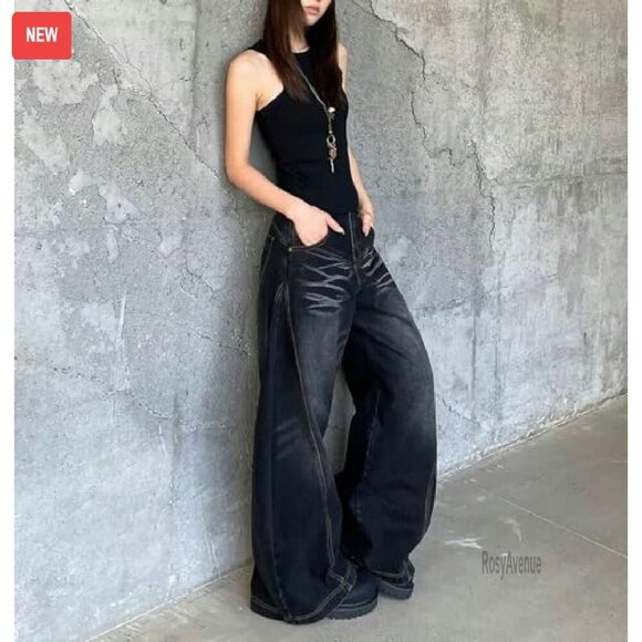 Wide Leg Barrel Jeans High Waist Baggy Denim Pants Streetwear - Picture 6 of 8